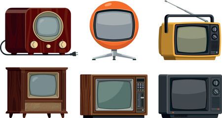 Vintage Television Models and Retro CRT TV Set Collection Vector SetPrint © MstEti