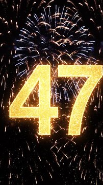 Golden Birthday Number 47 with Fireworks, Gold Particle Animation