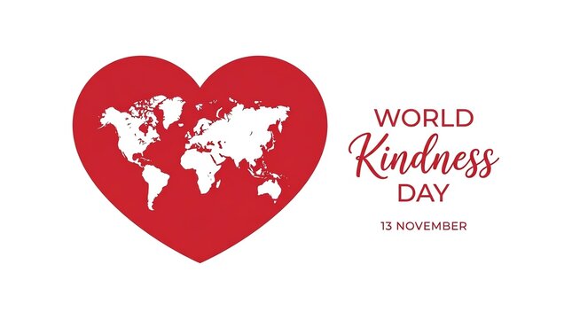 World Kindness Day Red Heart with White World Map Icon