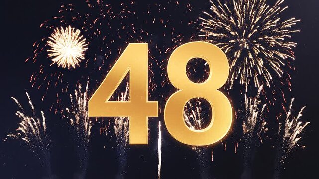 Golden Birthday Number 48 with Fireworks, Gold Particle Animation