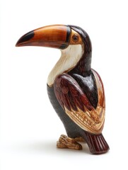 Fototapeta premium Glittery Ornate Toucan Figurine With Brown And Cream Enamel Texture On Solid Isolated White Backdrop