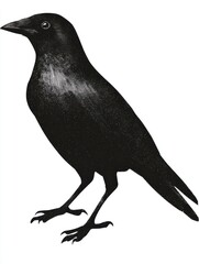 Obraz premium Graphic Illustration Of A Black Crow Standing In Profile Against A Plain White Background