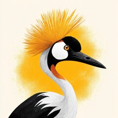 Fototapeta premium Graphic Illustration Of A Grey Crowned Crane With A Golden Crest On A Cream Background