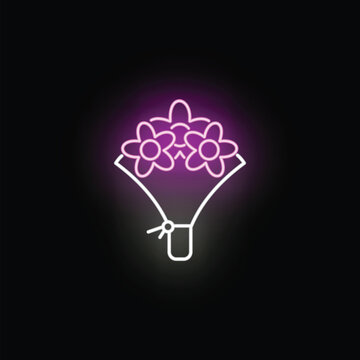 Flower bouquet neon icon glowing on black background