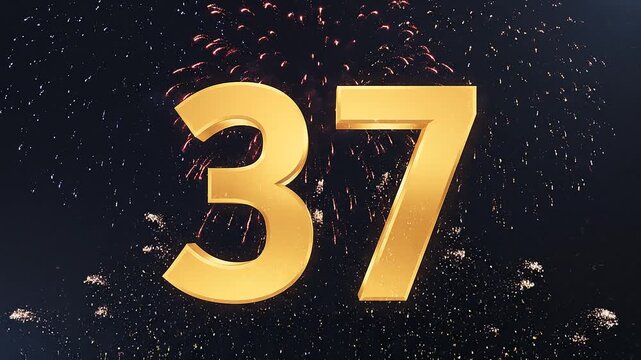 Golden Birthday Number 37 with Fireworks, Gold Particle Animation