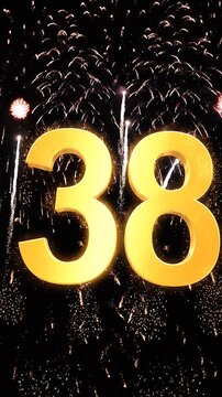 Golden Birthday Number 38 with Fireworks, Gold Particle Animation