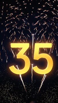 Golden Birthday Number 35 with Fireworks, Gold Particle Animation