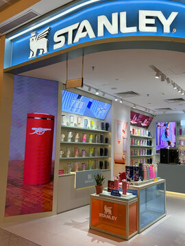 Hanoi, Vietnam - September, 5, 2026: A vibrant retail store featuring a prominent STANLEY sign. Shelves are filled with colorful drinkware and accessories. 