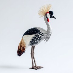 Fototapeta premium Intricate Beaded Sculpture Of A Grey Crowned Crane Isolated On A Clean White Studio Background