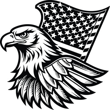 Bald eagle holding American flag vector illustration isolated on white background, Vector, illustration
