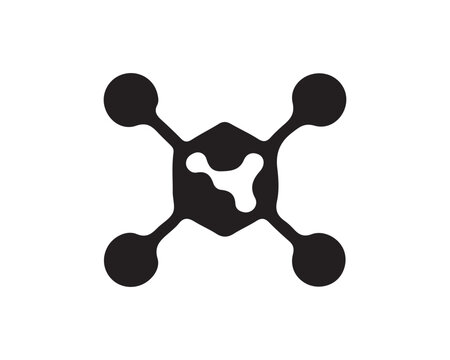 Black and white abstract molecule symbol icon with graphic design molecule chemistry structure abstract research scientific laboratory connection particle microscopic isolated minimalist