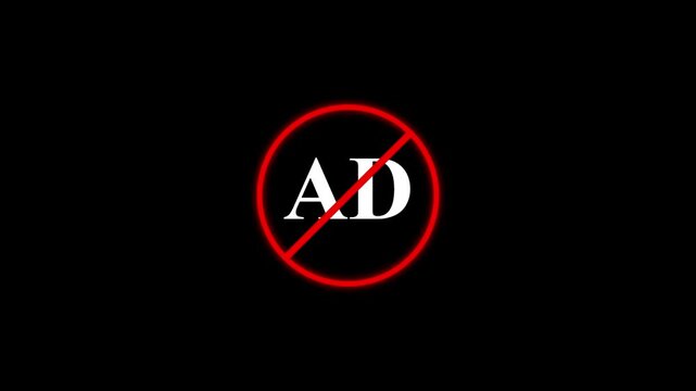 Ad block symbol animation on black background