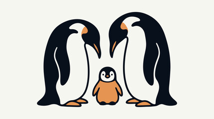 Obraz premium Cute penguin family vector illustration featuring adult penguins and their chick in minimalist style