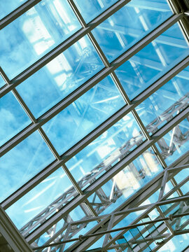 Modern glass roof with metal framing