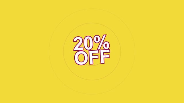 20 percent off discount promotion graphic animation with yellow background