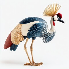 Fototapeta premium Intricate Paper Quilling Art Of A Grey Crowned Crane Standing On A Plain White Background