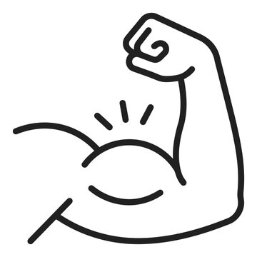 Line icon of a flexed bicep arm representing strength and power