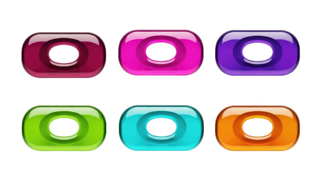 Set of colorful glossy jelly candy rings with holes, isolated Cutout PNG