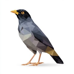 Fototapeta premium Low Poly Geometric Myna Bird Design With Minimalist Abstract Shapes Isolated On White Background