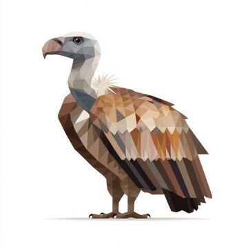 Low Poly Geometric Illustration Of A Brown Vulture Standing Against A Pure White Background