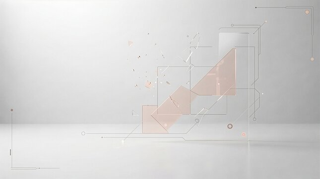 Abstract 3D Glassmorphism Growth Chart with Tech Circuit Lines on Clean White Background