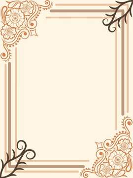 Traditional henna floral border frame illustration with vintage ethnic mehndi ornament theme created for wedding invitation layout, decorative certificate background, and greeting card template.