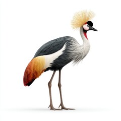 Fototapeta premium Majestic Grey Crowned Crane Bird Featuring Vibrant Golden Feathers Isolated On A Crisp White Background