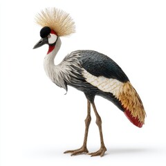 Fototapeta premium Majestic Grey Crowned Crane Standing Isolated On A Clean White Background