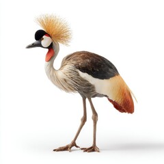 Fototapeta premium Majestic Grey Crowned Crane Standing Isolated On A Plain White Background