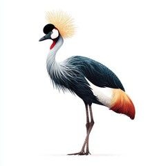 Obraz premium Majestic Grey Crowned Crane Standing Isolated On A Pure White Background With Golden Feather Crest