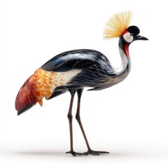Obraz premium Majestic Grey Crowned Crane With Golden Crest Feathers Standing Profile On Pure White Background