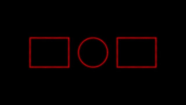 Neon Red Outlines with Two Squares and a Circle on Black Background