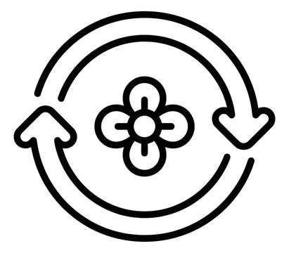Thin line icon of a flower inside a circular recycling arrow symbol