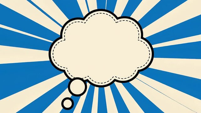 Retro comic style thought bubble illustration on blue and cream sunburst background