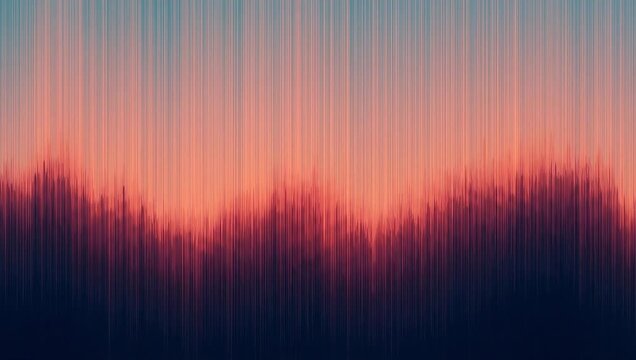 Abstract Pixel Sorted Sunset Over a Forest Silhouette.