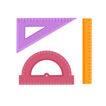 School Measuring Tools Set with Triangle Ruler, Protractor, and Straight Ruler Illustration