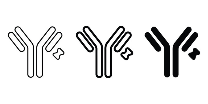 Antibody icon line art vector, bold outline and silhouette design