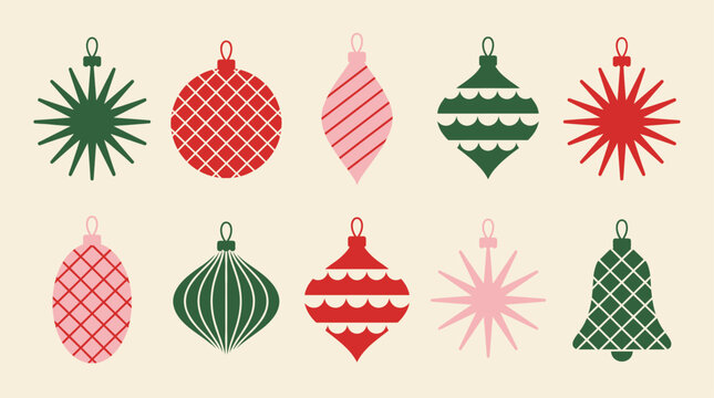 Collection of festive hanging christmas tree ornament baubles