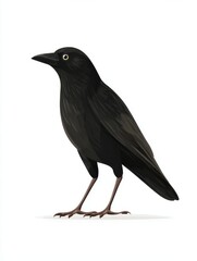 Obraz premium Pixel Art Illustration Of A Solitary Black Raven Standing Against A Clean Solid White Background