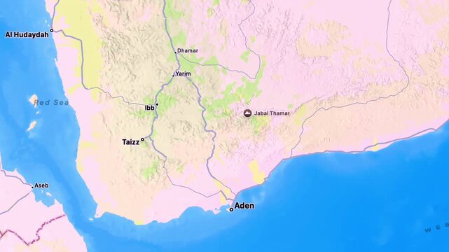 Detailed Map of Yemen, Red Sea and Gulf of Aden Showing Ongoing Conflict, Regional Borders, Maritime Routes and Strategic Geographic Location