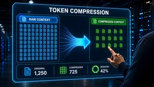 Token compression reducing context size before model input