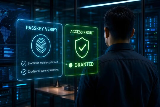 Passkey verification with biometric match and access granted