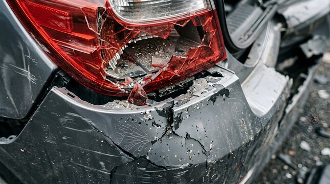 Damaged Car Rear End Showing Broken Taillight and Cracked Bumper