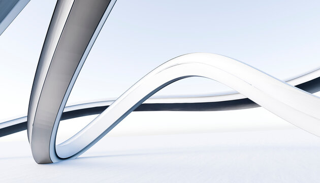 Abstract modern architecture with sleek curved shapes on white