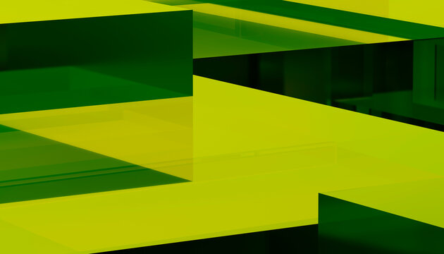 Overlapping green and yellow translucent geometric shapes