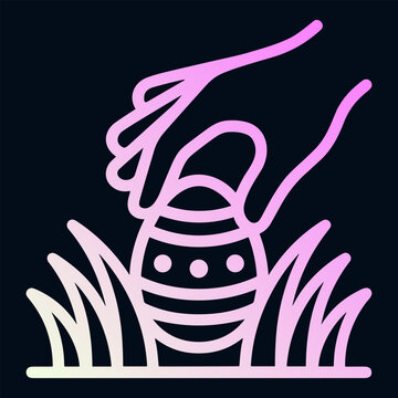 Easter egg hunt line icon of hand picking egg in grass