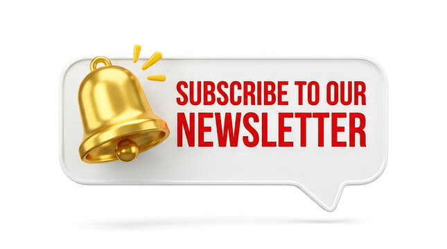 Subscribe to our newsletter button with a golden bell icon for website and social media marketing communication