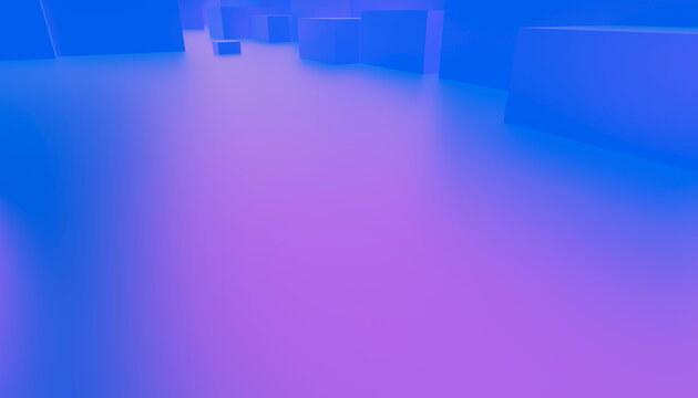 Abstract 3d rendering with blue and purple geometric cubes