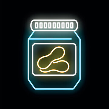 Peanut butter jar glowing with neon colors on a black background