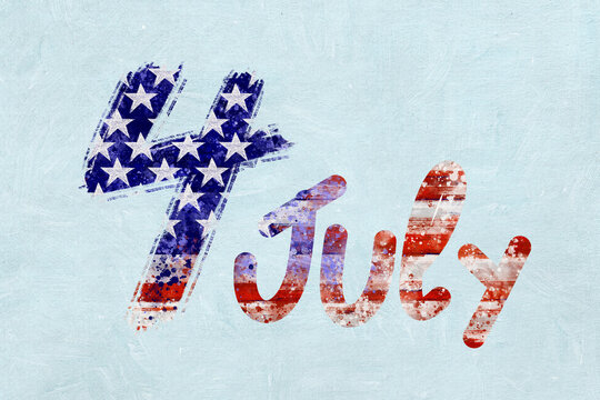 Patriotic summer holiday text with stars and stripes on textured